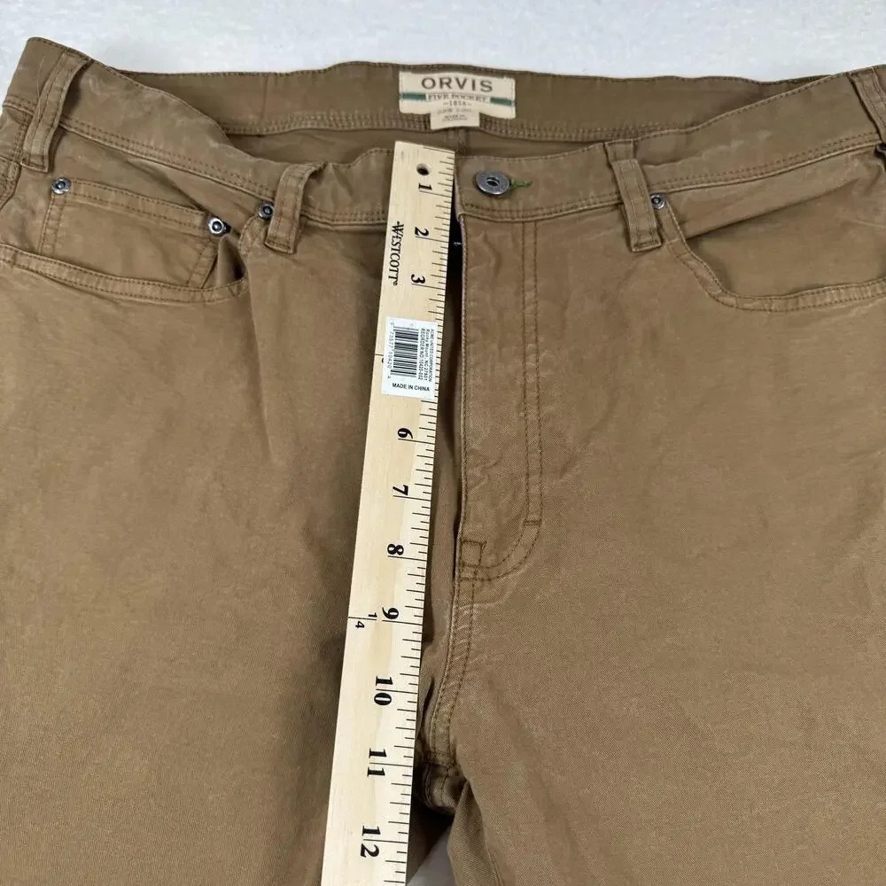 Orvis Jeans Mens Size 38x30 Brown Five Pocket Straight Leg Stretch Denim Casual